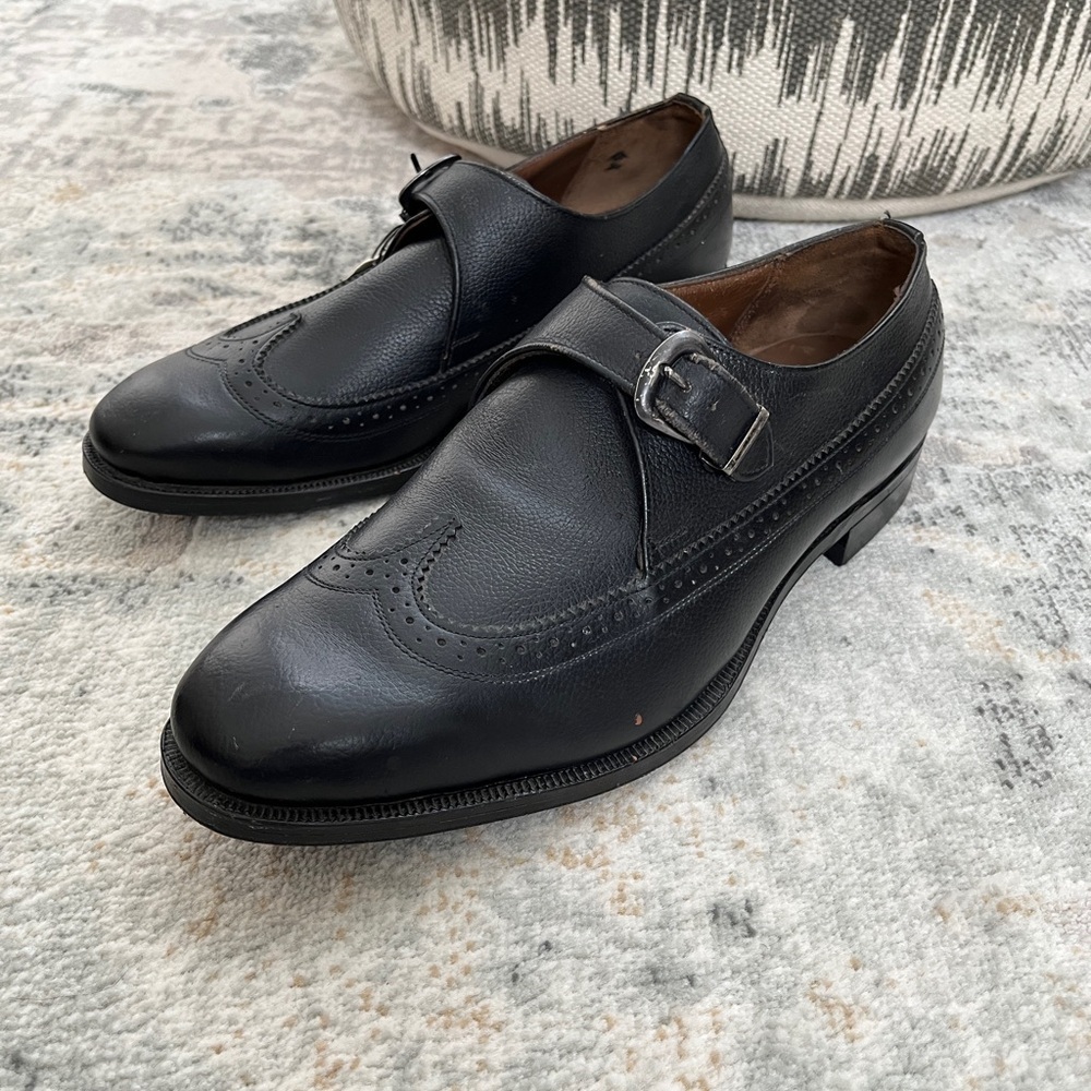 VINTAGE Tilbury Leather Monk Strap Wingtip Brogue Men's Dress Shoes Made England